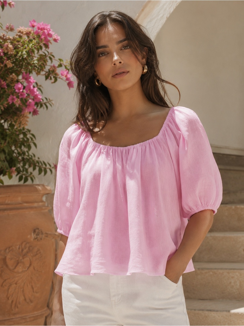 CLOSED Pink Puff Sleeve Cotton Blouse Size S